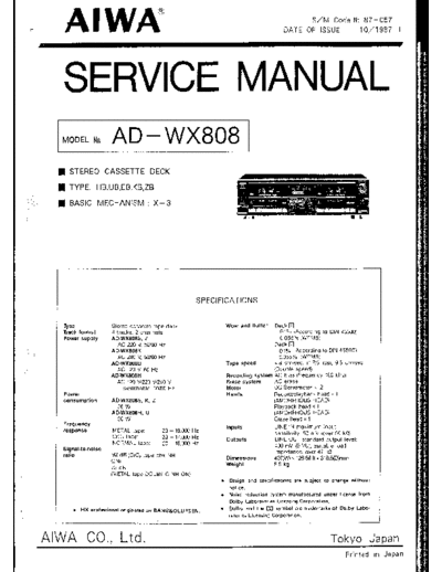 Aiwa AD-WX808 Stereo cassette deck Service Manual