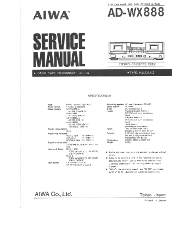 Aiwa AD-WX888 Stereo cassette deck service manual
