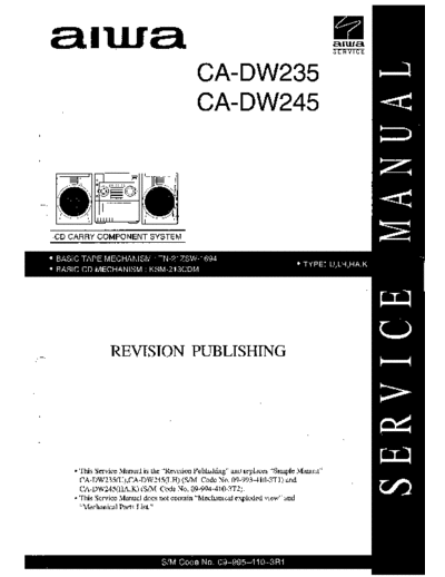 Aiwa CA-DW245 CA-DW235 COMPACT DISC CARRY
COMPONENT SYSTEM