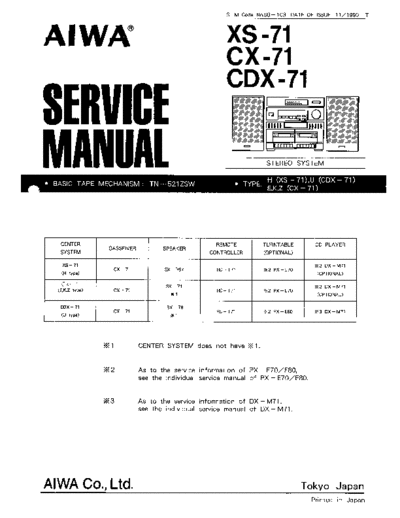 Aiwa CDX-71 CX-71 XS-71 Stereo system service manual and schematics