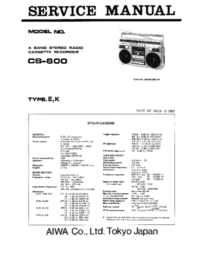 Aiwa CS-600 4 band stereo radio cassette recorder service manual