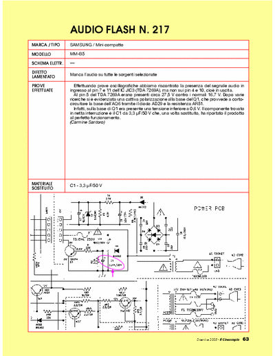 Samsung MM-B5 Mini hi-fi repair - Guasto: manca audio [C1-3.3uF/50V]