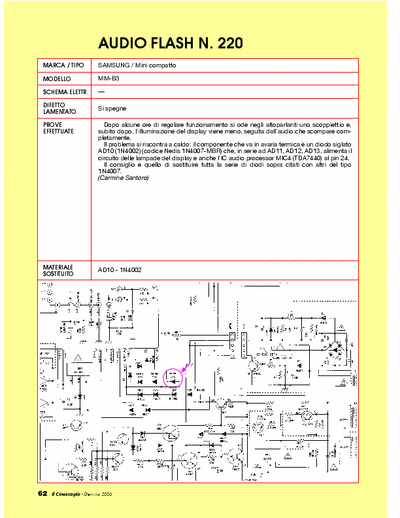 Samsung MM-B3 Audio repair - Guasto: si spegne [1N4007-MBR]