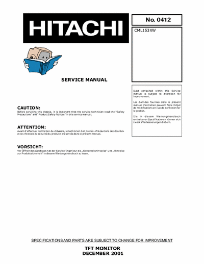 Hitachi CML153XW CML153XW TFT Monitor service manual