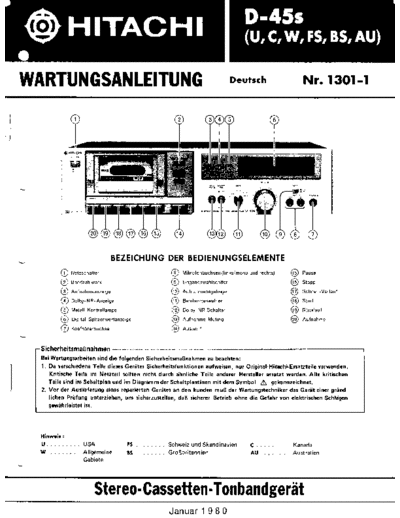 Hitachi D-45s Hitachi D-45s Cassette Deck Service Manual