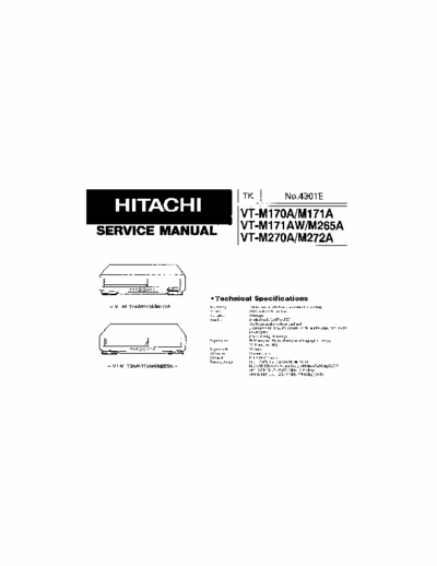 hitachi vt 170 NTSC Video recorder models. vt 170a - 171a - 171aw - 265a - 270a - 272a.