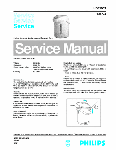 Philips HD4774 Service Manual Hot Pot 220V (950W) - pag. 3