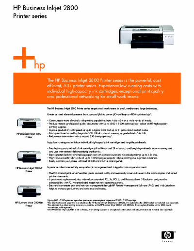 hp Business Inkjet 2800 hp business inkjet 2800 datasheet