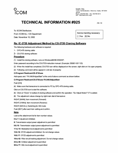 icom 2720 2720 adjustments