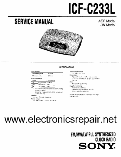 Sony icfc233l Service manuel