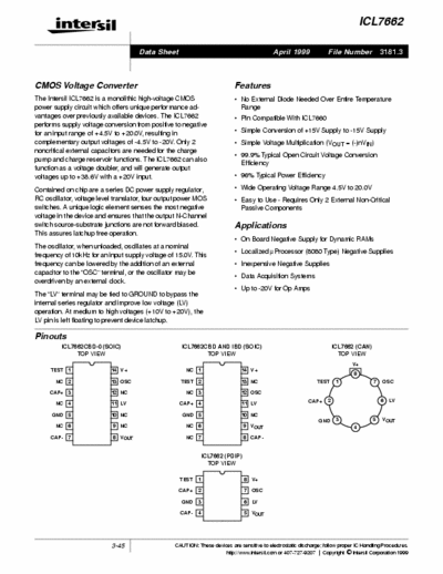 Intersil ILC7662 CMOS voltage converter