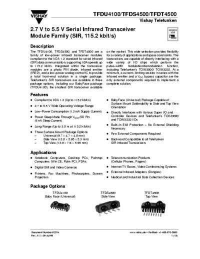Vishay Telefunken TFDU4100, TFDS4500 Service Information Irda Serial Transceiver Module Family - Pag. 13