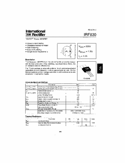 International Rectifier IRF830 N-FET 500V 4.5A 100W 1.5R TO220