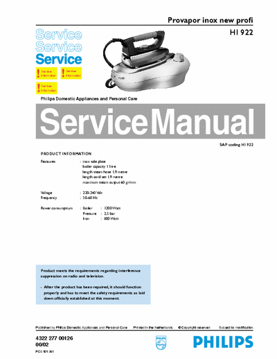 Philips HI922 Service Manual Provapor Inox New Profi 1200W - pag. 6