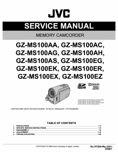 JVC GZ-MS100 JVC  GZ-MS100AA, GZ-MS100AC,
GZ-MS100AG, GZ-MS100AH,
GZ-MS100AS, GZ-MS100EG,
GZ-MS100EK, GZ-MS100ER,
GZ-MS100EX, GZ-MS100EZ