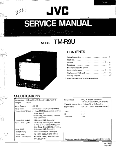 JVC TM-R9U Service Manual and Schematics for JVC TM-R9U Color Broadcast Monitor