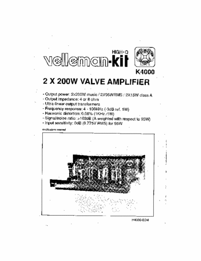 Velleman K-4000 Valve Amplifier Kit