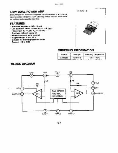  KA22065 4.6W dual power amp