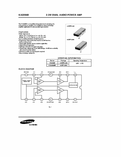 Samsung KA2206B 2.3W 2-Channel AF Power Amplifier