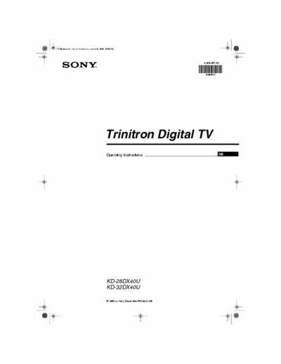 SONY KD-32DX40U KD-28DX40U / KD-32DX40U USER MANUAL COMPLETE PDF