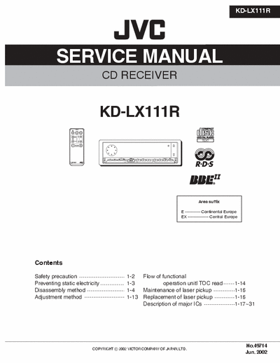 jvc kd-lx111r CD RECEIVER