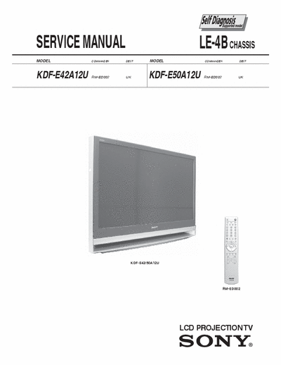 Sony KDF-E50A12U Full service manual for KDF-E50A12U and KDF-E42A12U rear projection DLP TV