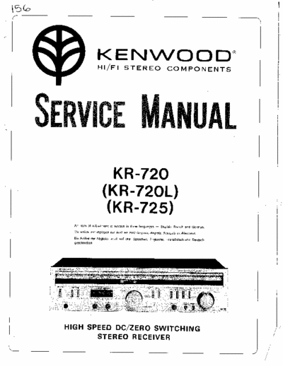 Kenwood KR-720/-725 Service manual with schematic for Stereo Receiver Kenwood KR-720 and KR-725
