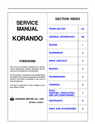 DAEWOO KORANDO Romanian Language