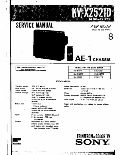 Sony kv-x2521d kv-x2521d chassis SCC-B14T-A AE-1 Trinitron color TV
