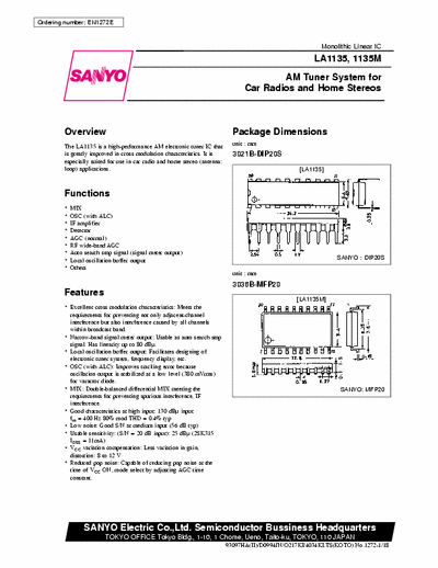 Sanyo LA1135 LA1135 LA1135M AM tuner system for car radios and home stereos