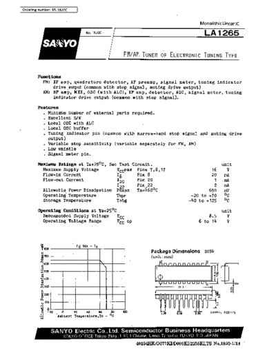 Sanyo LA1265 FM / AM tuner for electronic tuning type