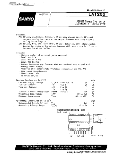 Sanyo LA1266 AM / FM tuner system of electronic tuning type