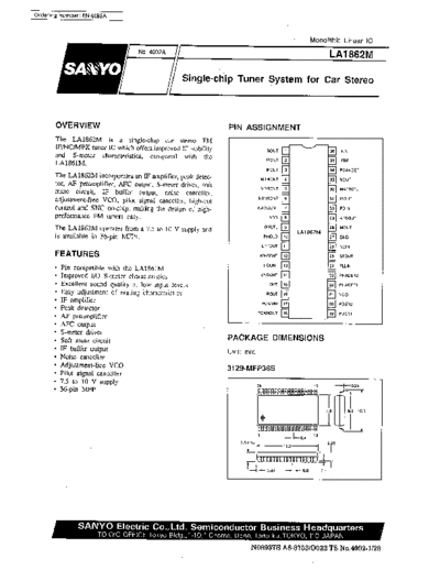 Sanyo LA1862M Single chip tuner system for car stereo