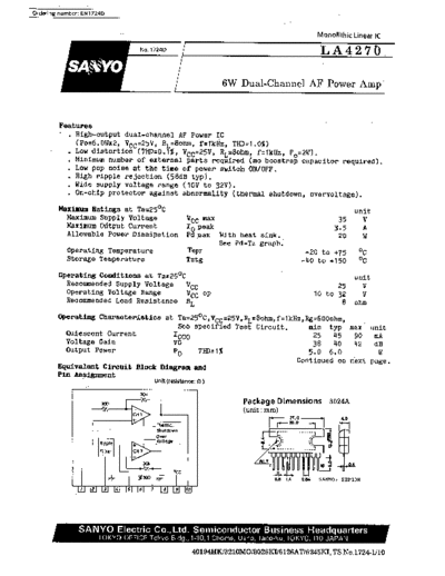 Sanyo LA4270 6W dula-channel AF power amp