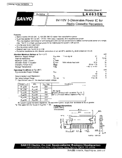 Sanyo LA4630N 9V / 12V 3-Dimension power IC for radio cassette recorders