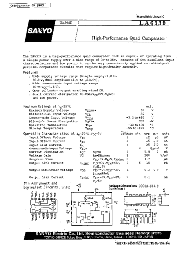 Sanyo LA6339 High-performance quad comparator