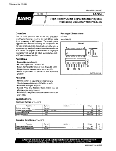 Sanyo LA7256 High-quality audio signal record/playback processing circuit for VCR products