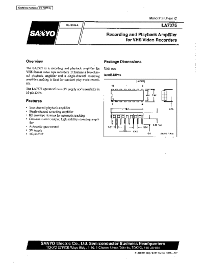 Sanyo LA7375 Recording and playback amplifier for VHS video recorders