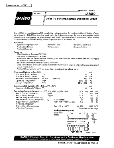 Sanyo LA7800 Color TV synchroniztion, deflection circuit