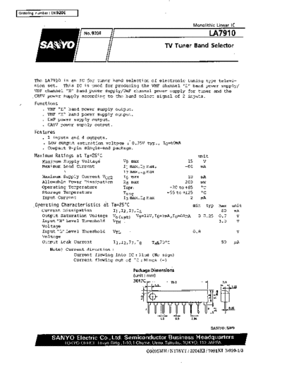 Sanyo LA7910 TV tuner band selector