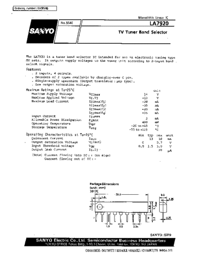 Sanyo LA7920 TV tuner band selector
