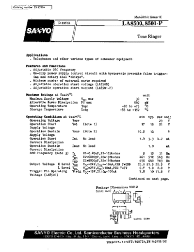 Sanyo LA8500 LA8500 8501-p tone ringer
