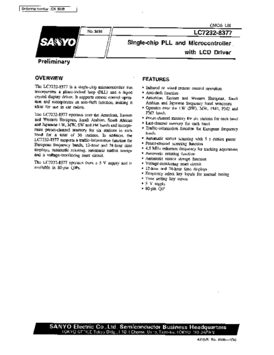Sanyo LC7232-8377 Single chip PLL and microcontroller with LCD driver