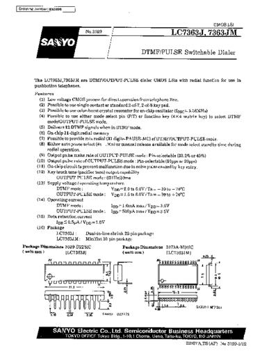 Sanyo LC7363J LC7363J LC7363M DTMF/PULSE switchable dialer