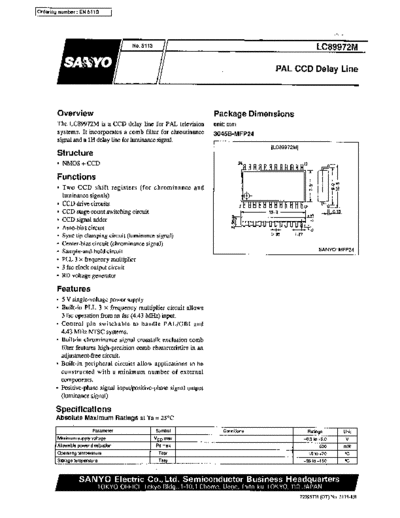 Sanyo LC89972M PAL CCD delay line