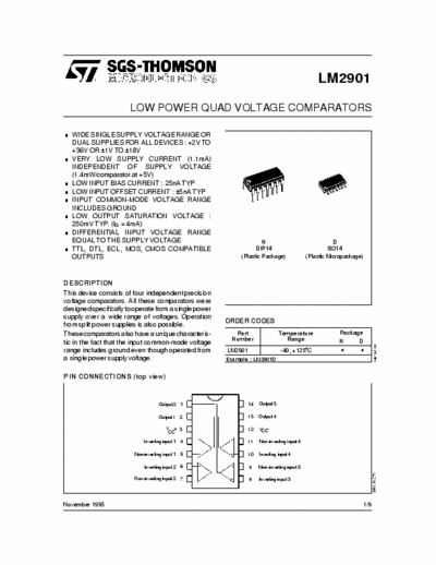 SGS-Thomson LM2901 Low power quad voltage comparators