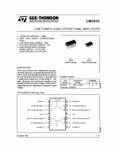 SGS-Thomson LM2902 Low power quad operational amplifiers