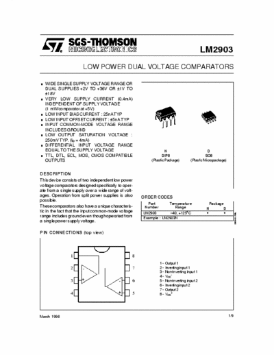 SGS-Thomson LM2903 Low power dual voltage comparators