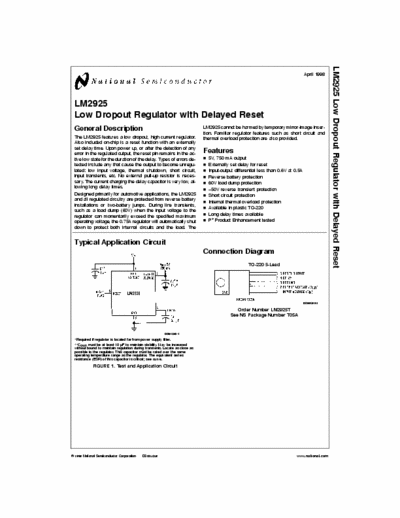 National LM2925 Low dropout regulator with delayed reset