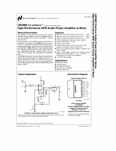 National Semiconductor LM3886 40W AUDIO PWR AMP. WITH M